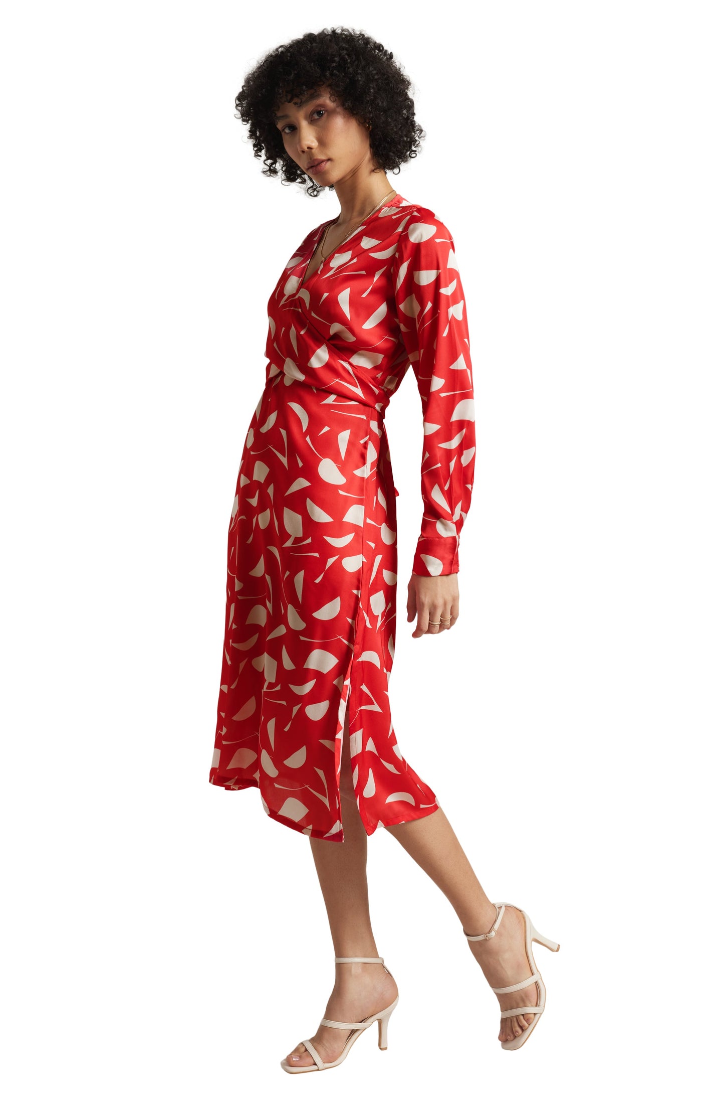 Zaccai Women's Red Satin Abstract Midi Dress