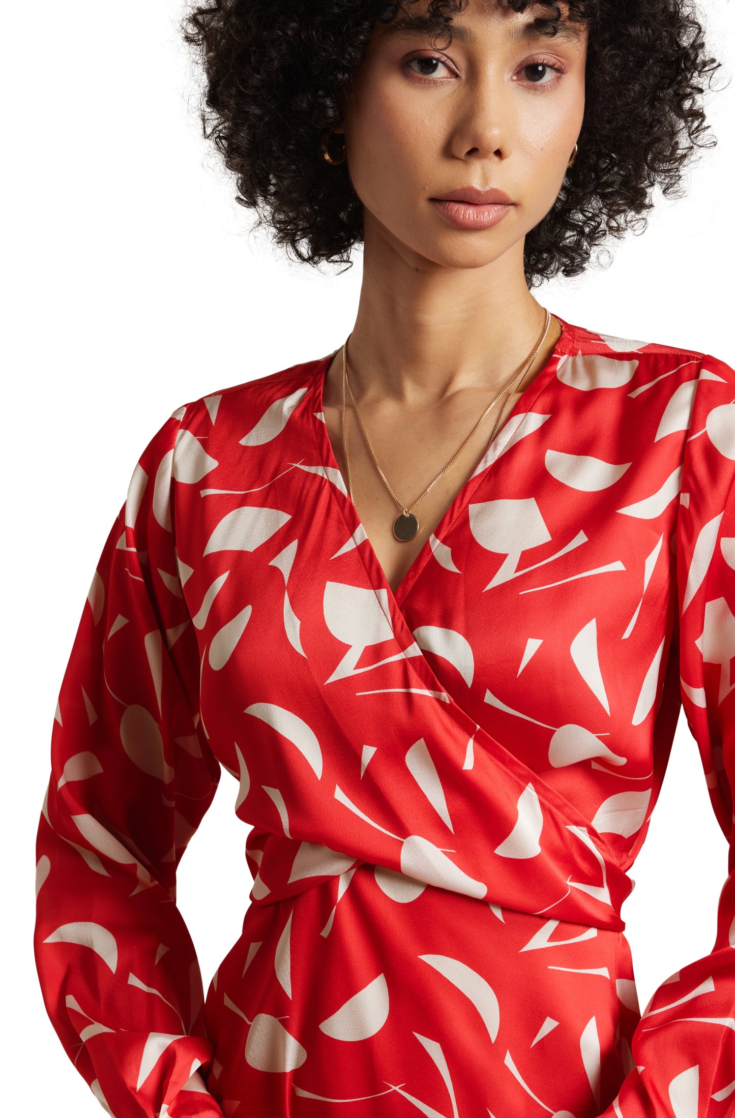 Zaccai Women's Red Satin Abstract Midi Dress