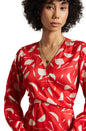 Zaccai Women's Red Satin Abstract Midi Dress