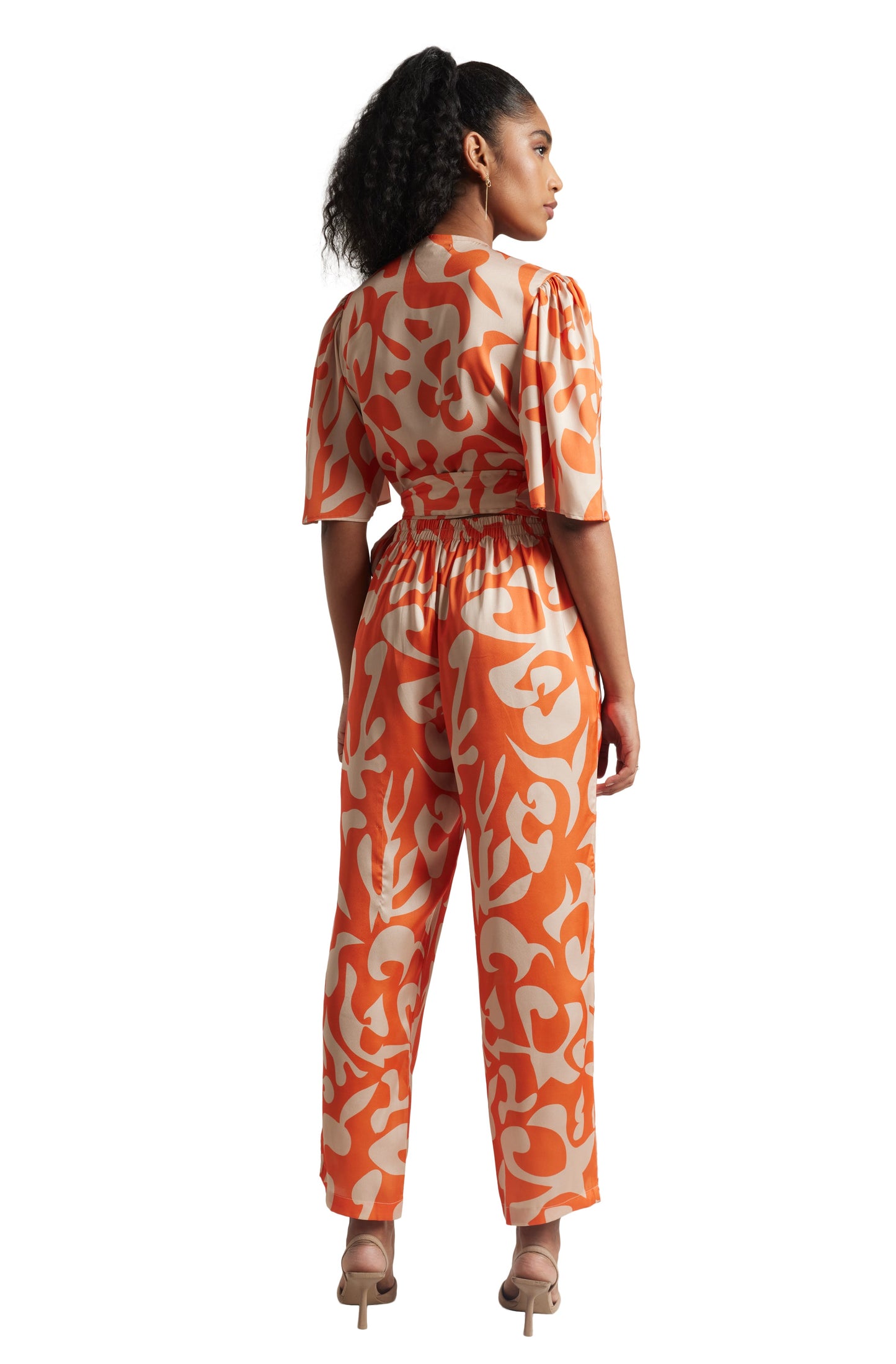 Zaccai Women's Orange Satin Abstract Co-ord Set