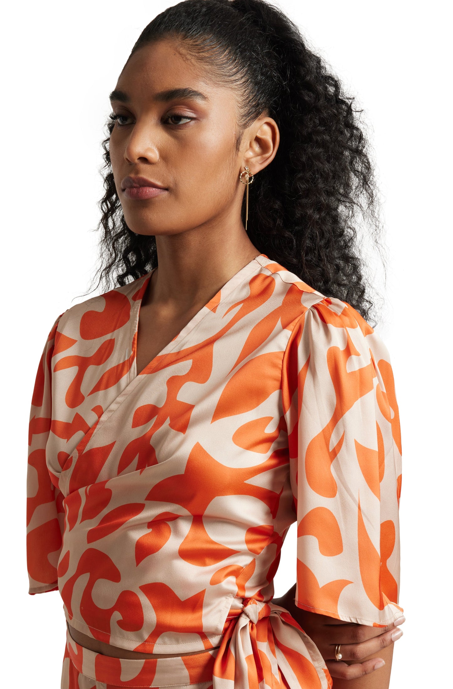 Zaccai Women's Orange Satin Abstract Co-ord Set