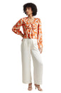 Zaccai Women's Orange Satin Abstract Top