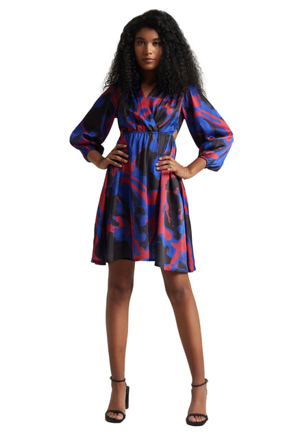 Zaccai Women's Blue Satin Abstract Dress