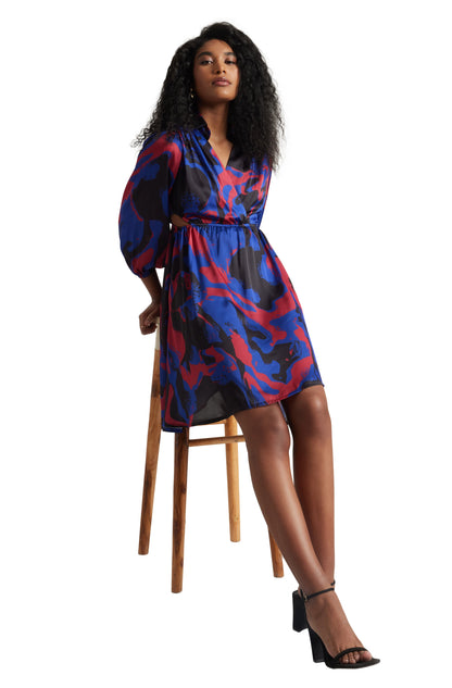 Zaccai Women's Blue Satin Abstract Dress