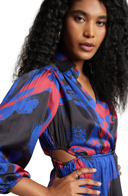 Zaccai Women's Blue Satin Abstract Dress