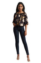 Zaccai Women's Black Satin Abstract Top