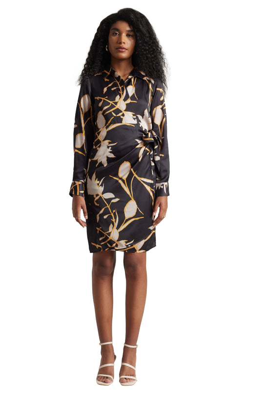 Zaccai Women's Black Satin Abstract Dress