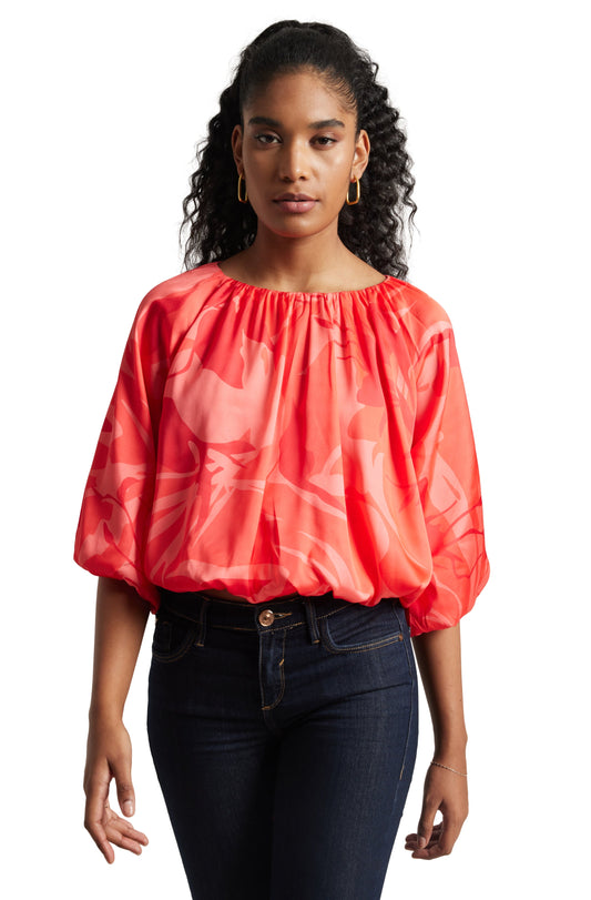 Zaccai Women's Coral Satin Abstract Top