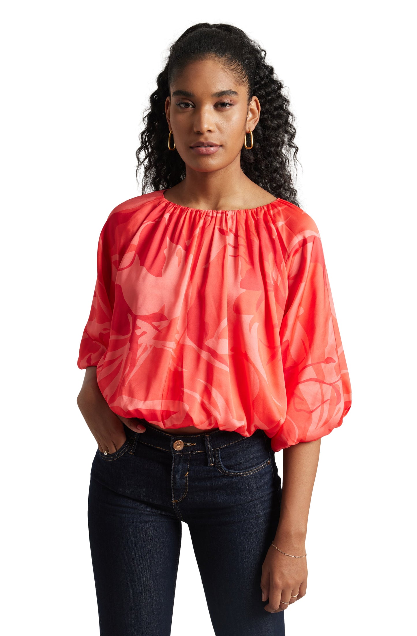 Zaccai Women's Coral Satin Abstract Top