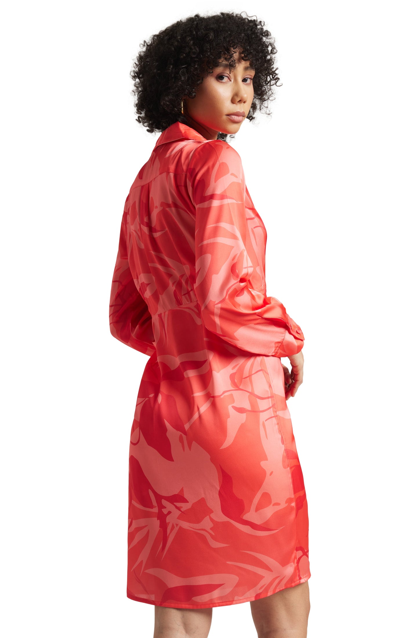 Zaccai Women's Coral Satin Abstract Dress