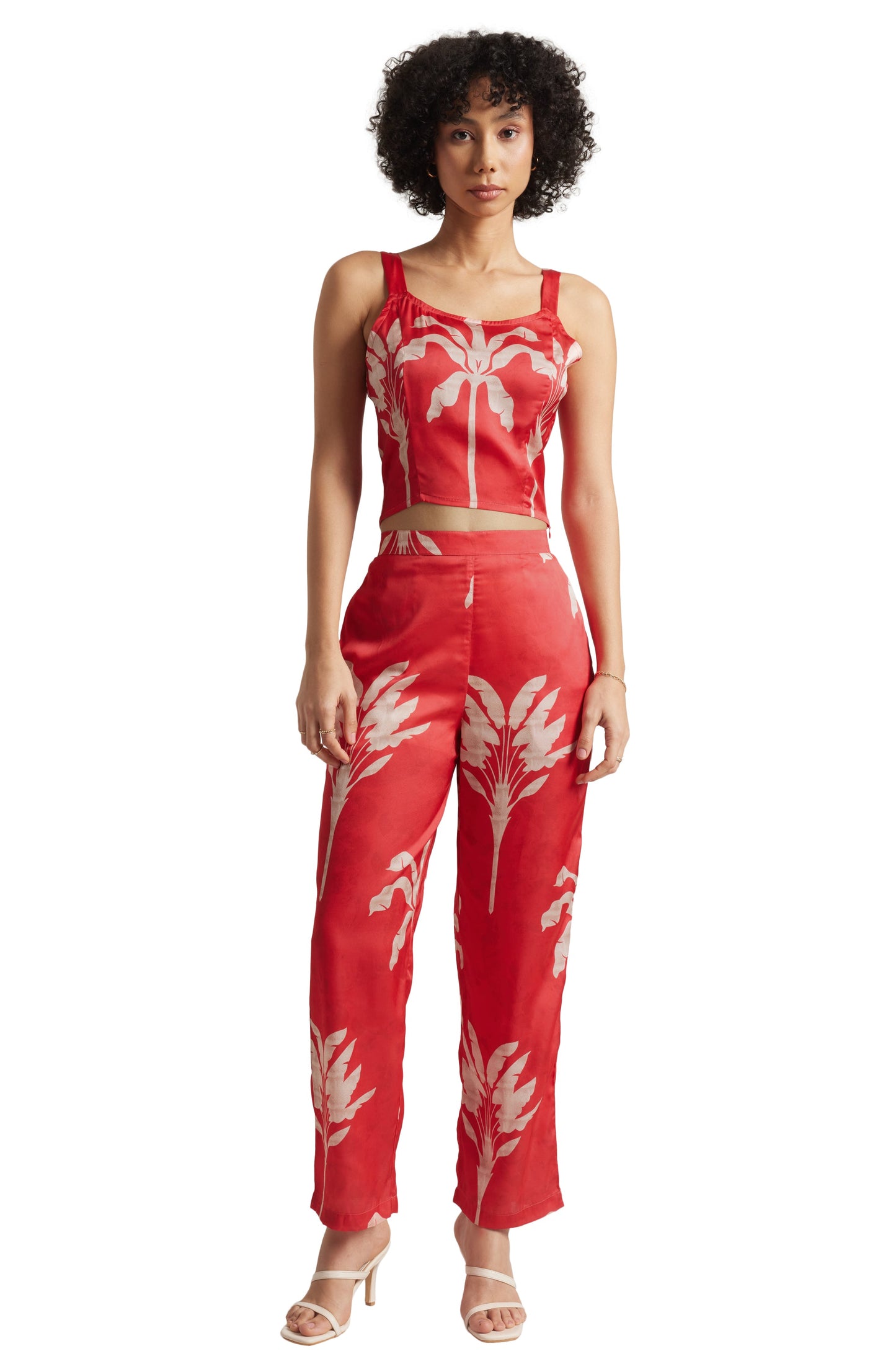 Zaccai Women's Red Satin Printed Co-ord Set