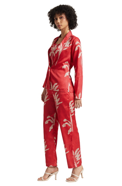 Zaccai Women's Red Satin Printed Co-ord Set