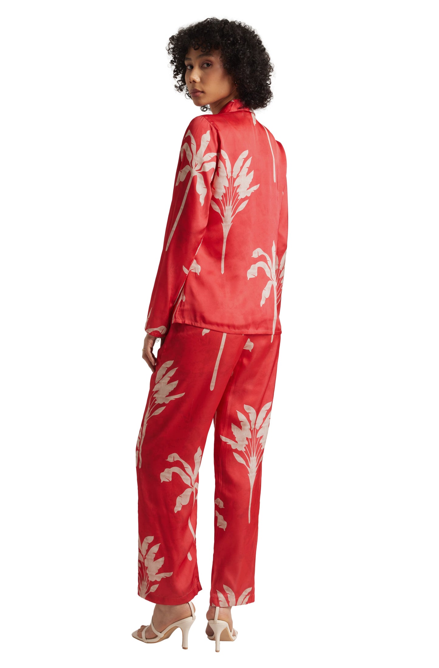 Zaccai Women's Red Satin Printed Co-ord Set