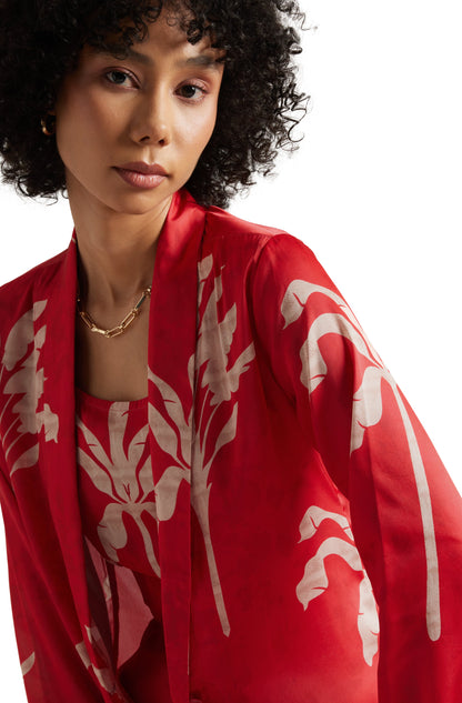 Zaccai Women's Red Satin Printed Co-ord Set