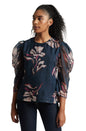 Zaccai Women's Navy Blue Organza Floral Top