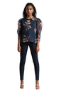 Zaccai Women's Navy Blue Organza Floral Top