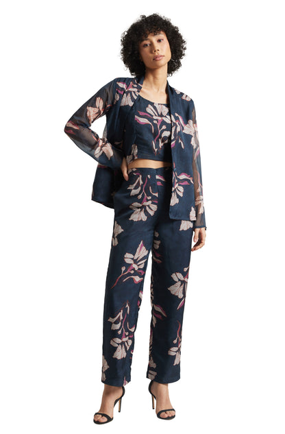 Zaccai Women's Navy Organza Floral Co-ord Set