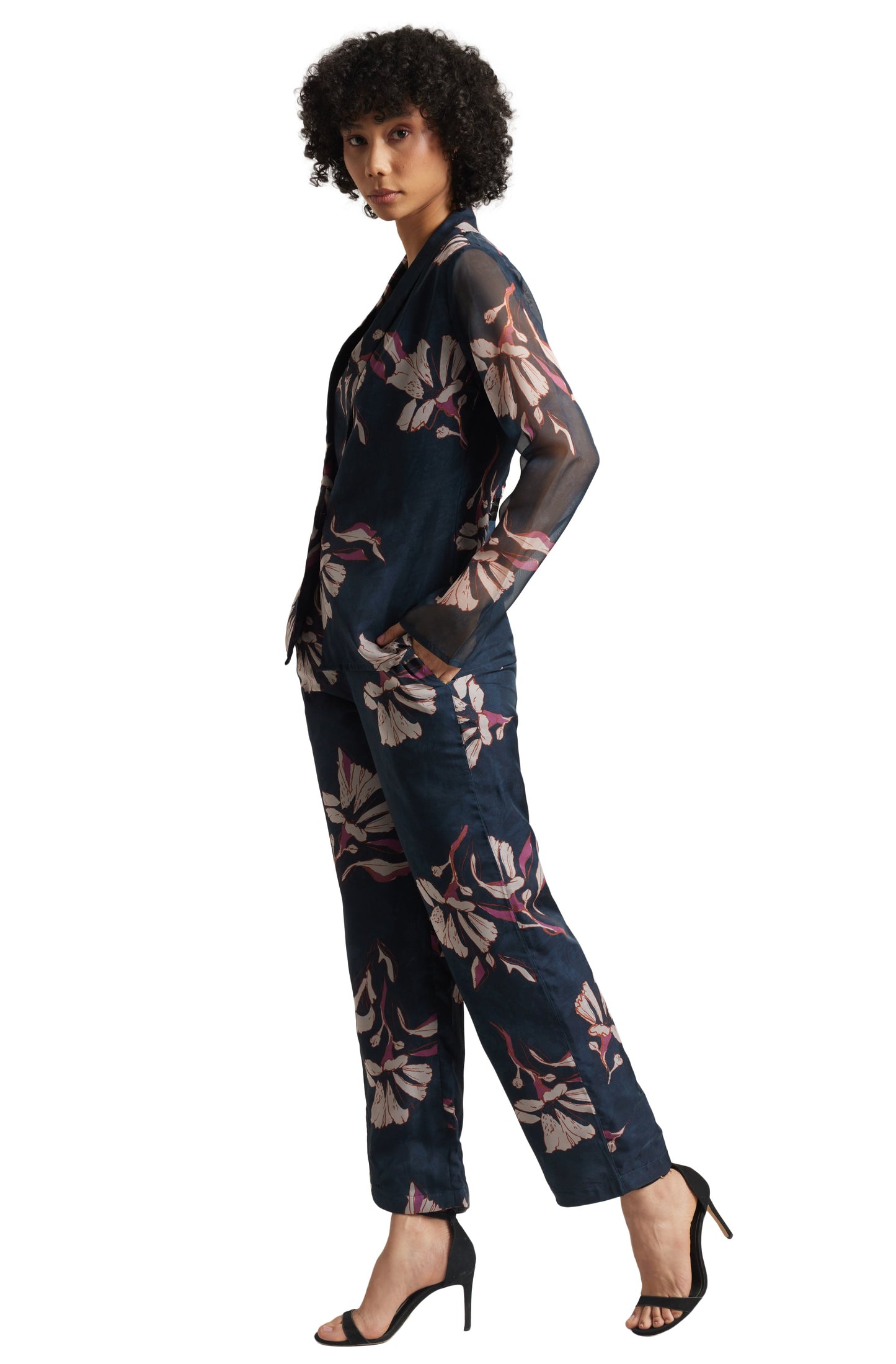Zaccai Women's Navy Organza Floral Co-ord Set