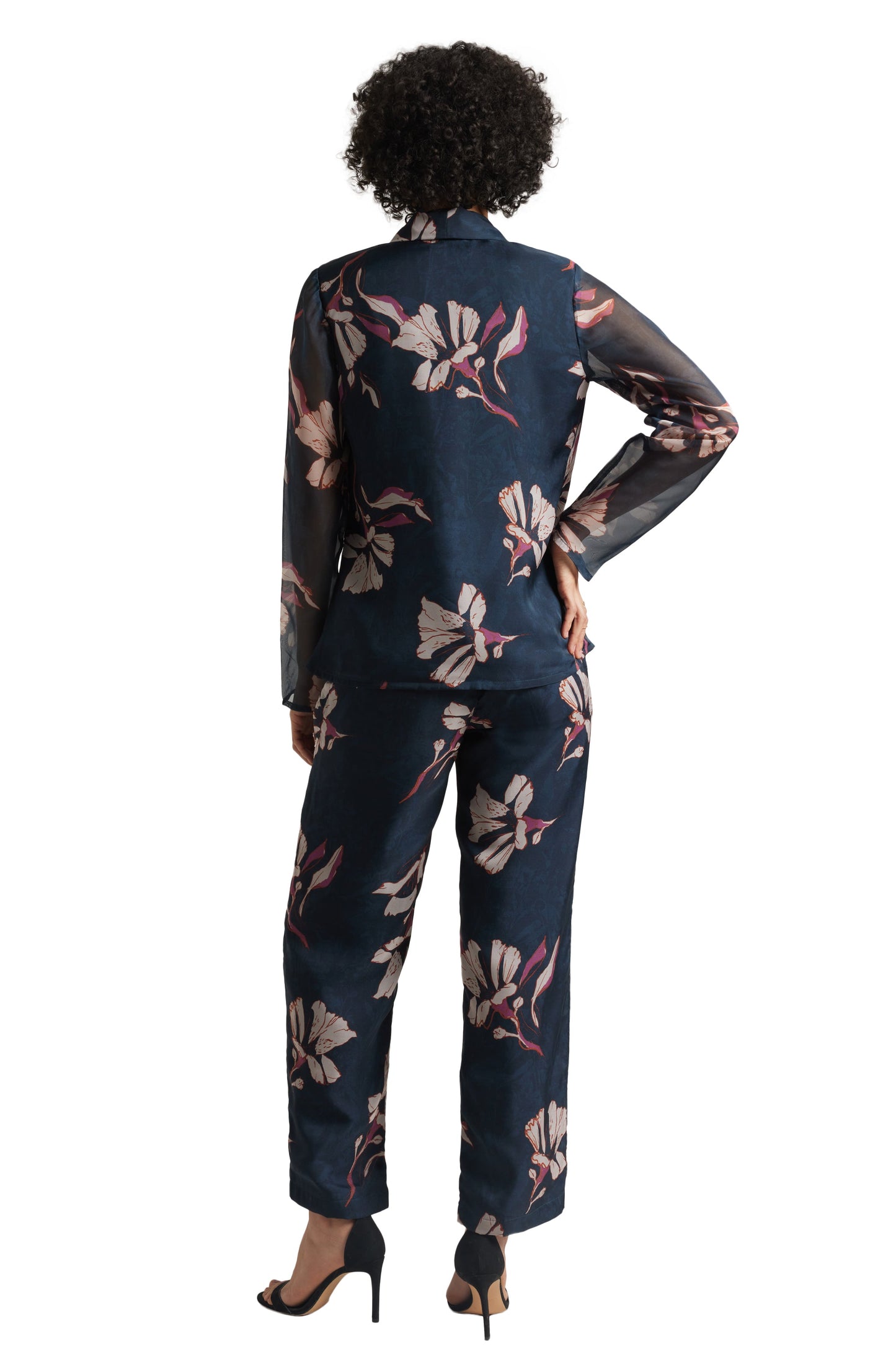 Zaccai Women's Navy Organza Floral Co-ord Set
