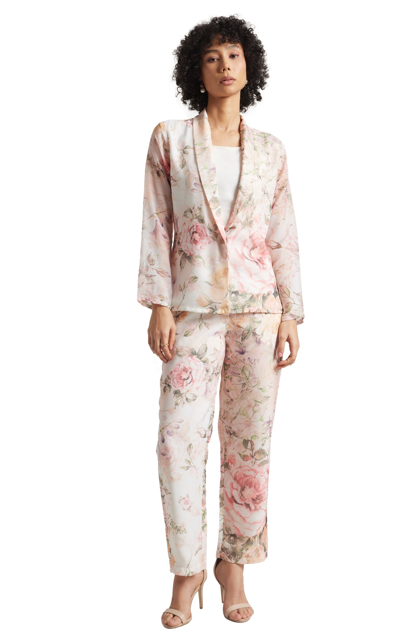 Zaccai Women's Beige Organza Floral Co-ord Set