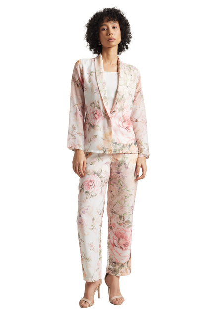 Zaccai Women's Beige Organza Floral Co-ord Set