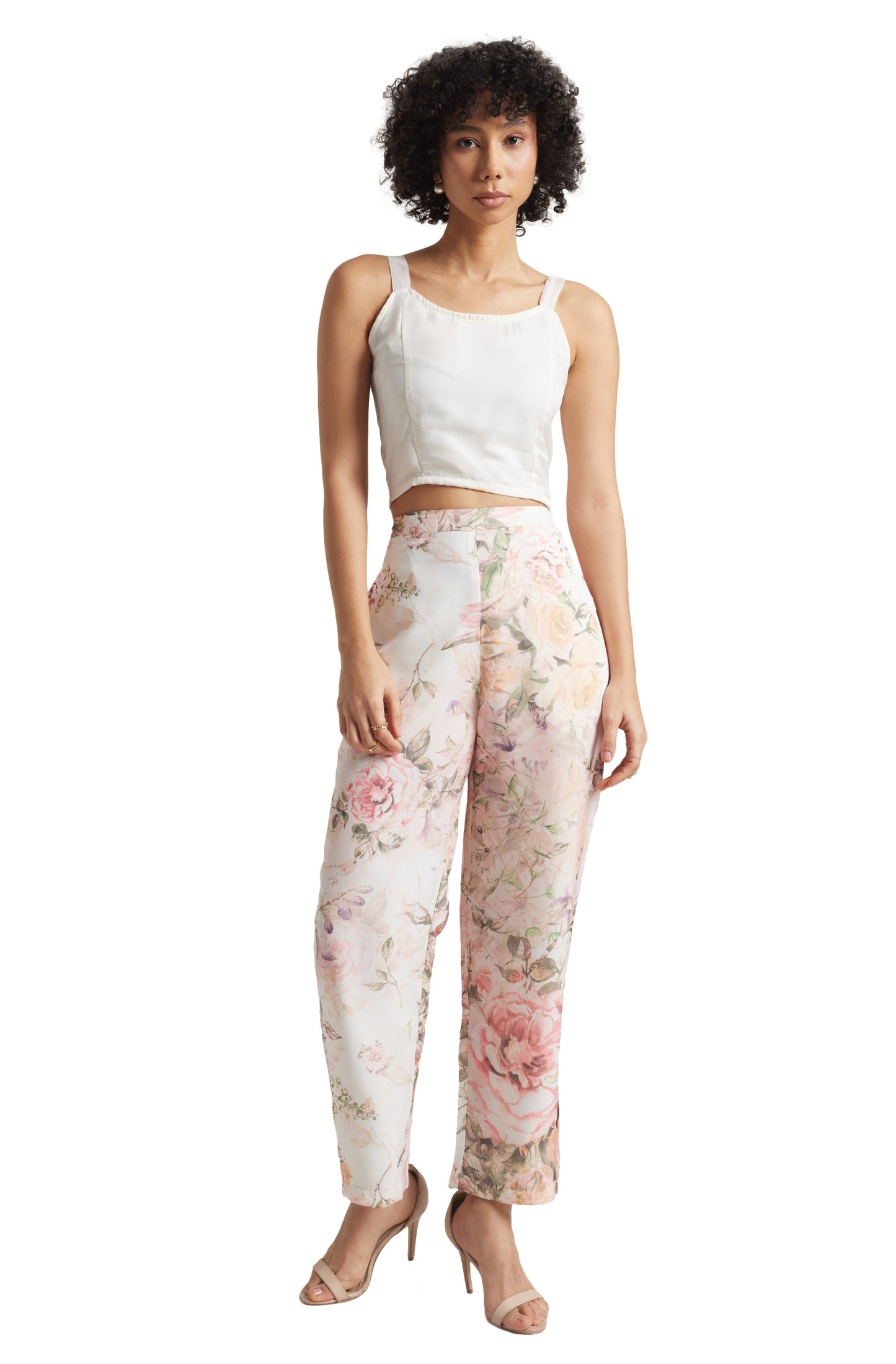 Zaccai Women's Beige Organza Floral Co-ord Set