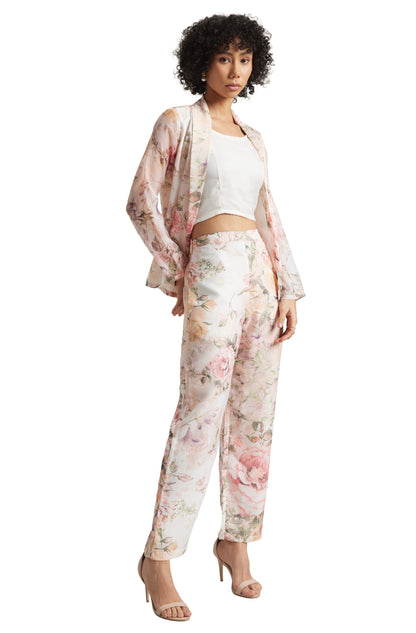 Zaccai Women's Beige Organza Floral Co-ord Set