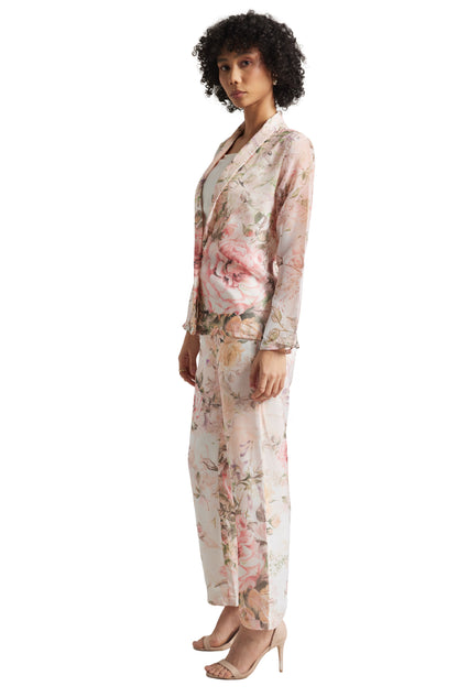 Zaccai Women's Beige Organza Floral Co-ord Set