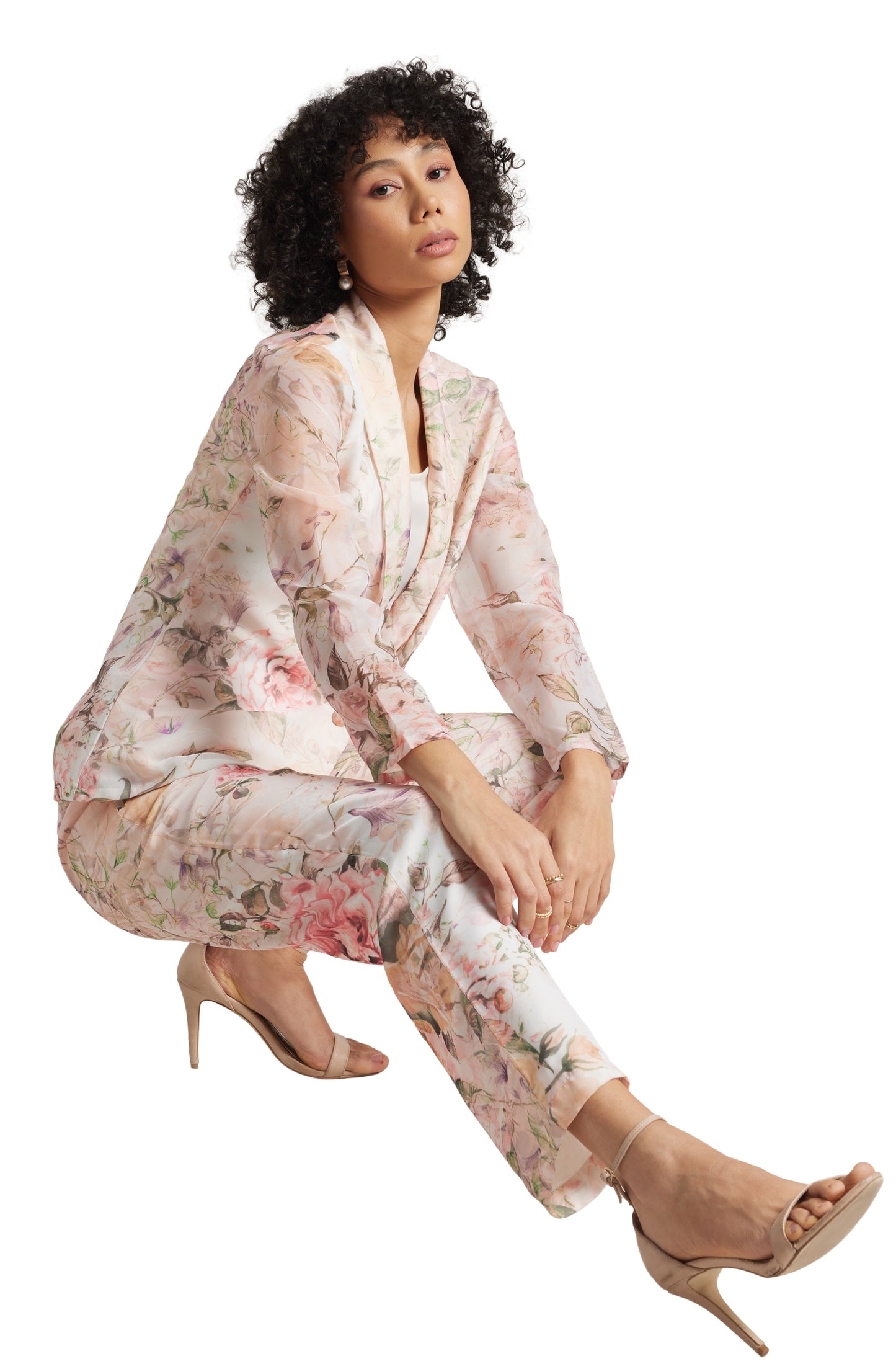 Zaccai Women's Beige Organza Floral Co-ord Set
