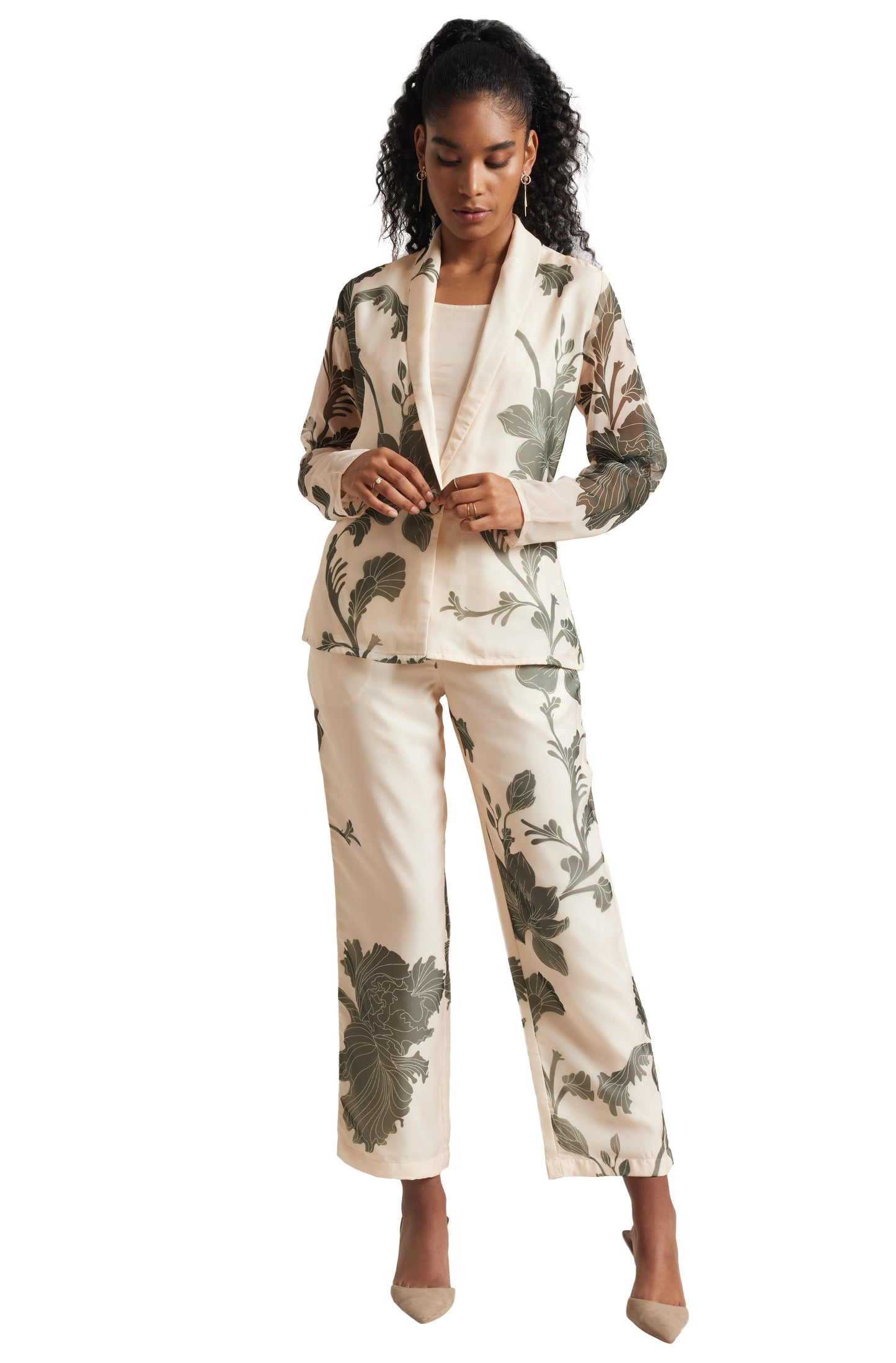 Zaccai Women's Cream Organza Floral Co-ord Set