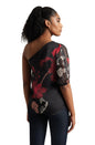 Zaccai Women's Black Organza Floral Top