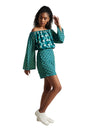 Zaccai Women's Teal Georgette Geometric Co-ord Set