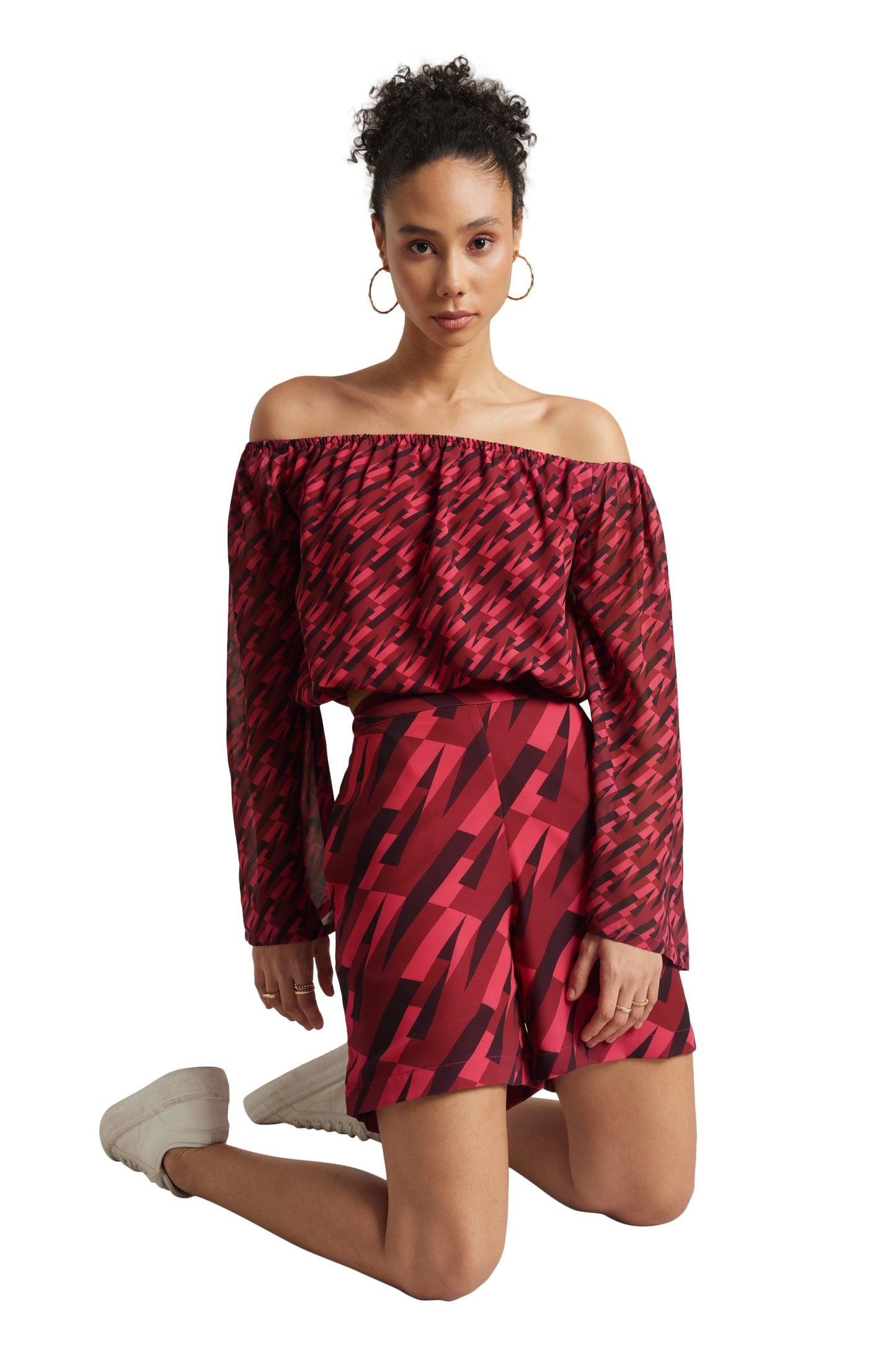 Zaccai Women's Pink Georgette Geometric Co-ord Set