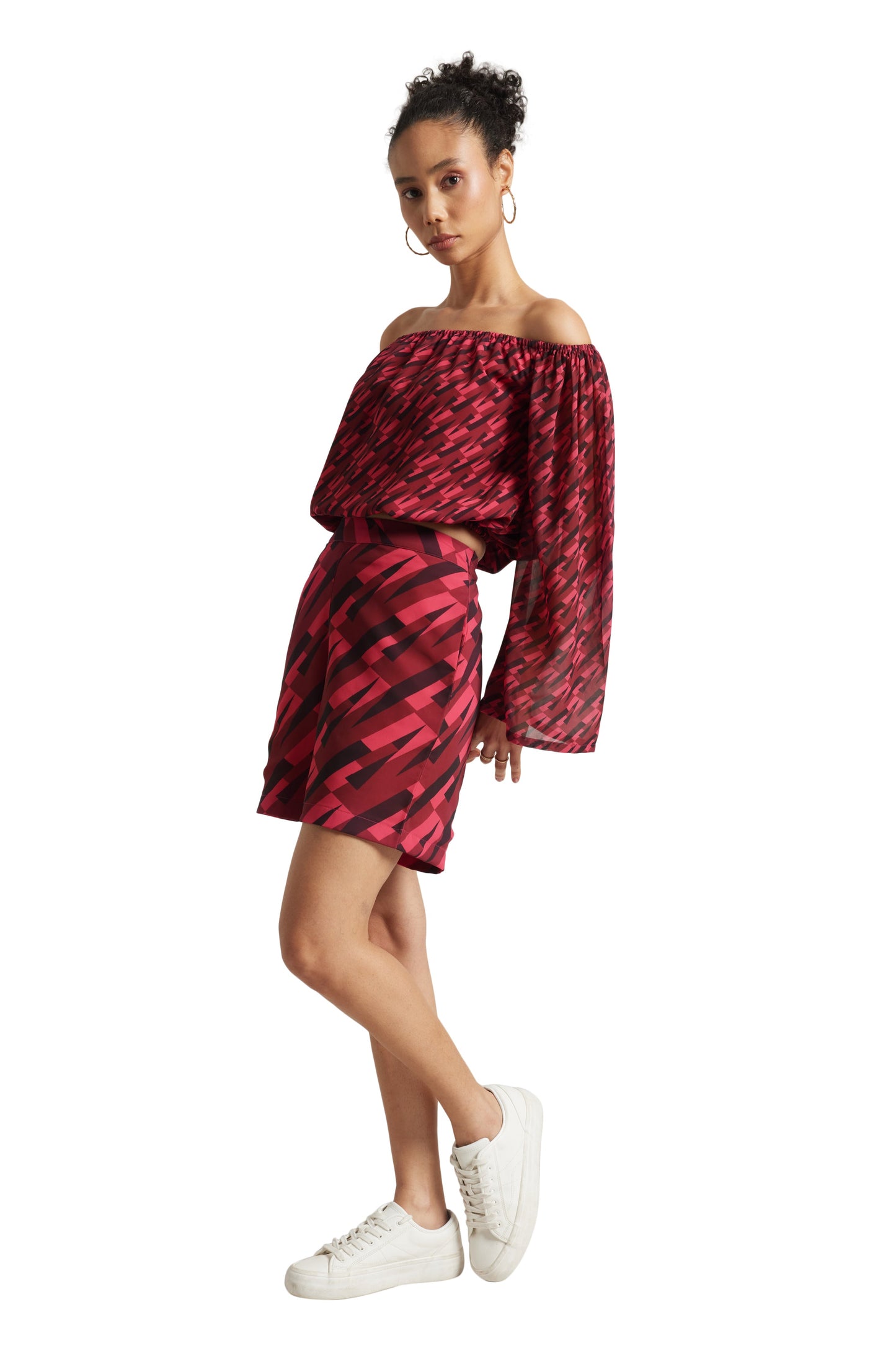 Zaccai Women's Pink Georgette Geometric Co-ord Set