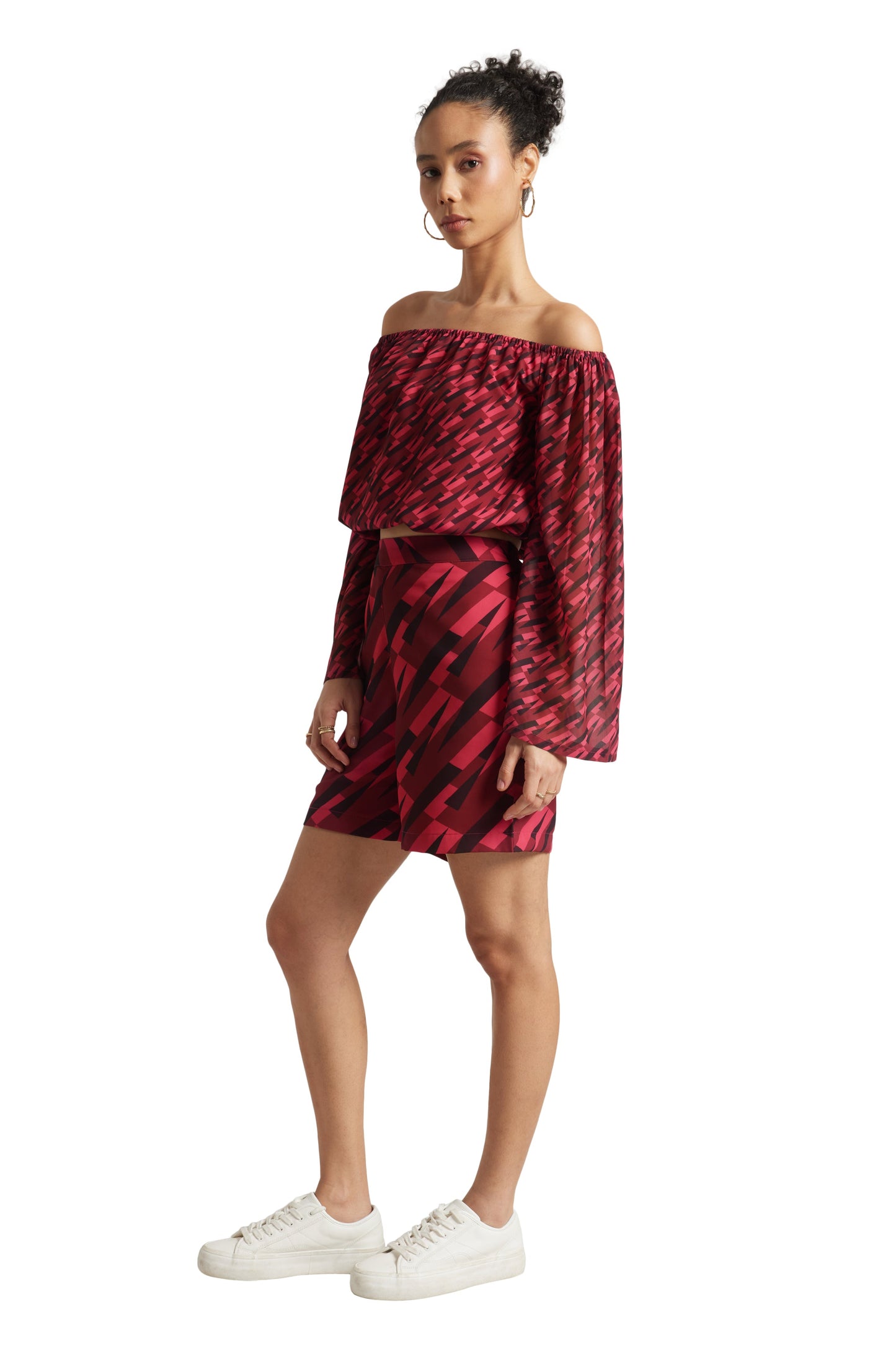 Zaccai Women's Pink Georgette Geometric Co-ord Set