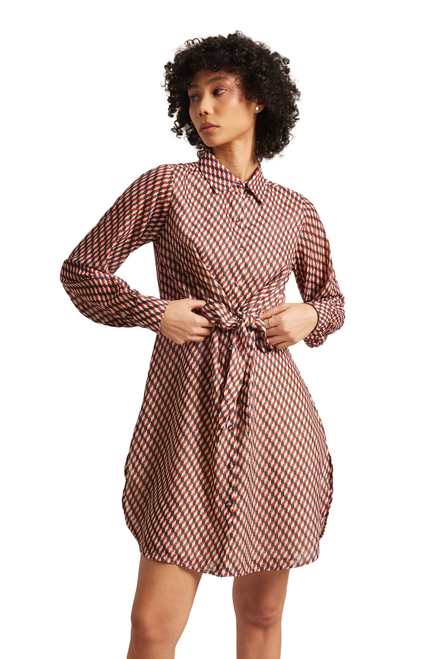 Zaccai Women's Brown Georgette Geometric Dress
