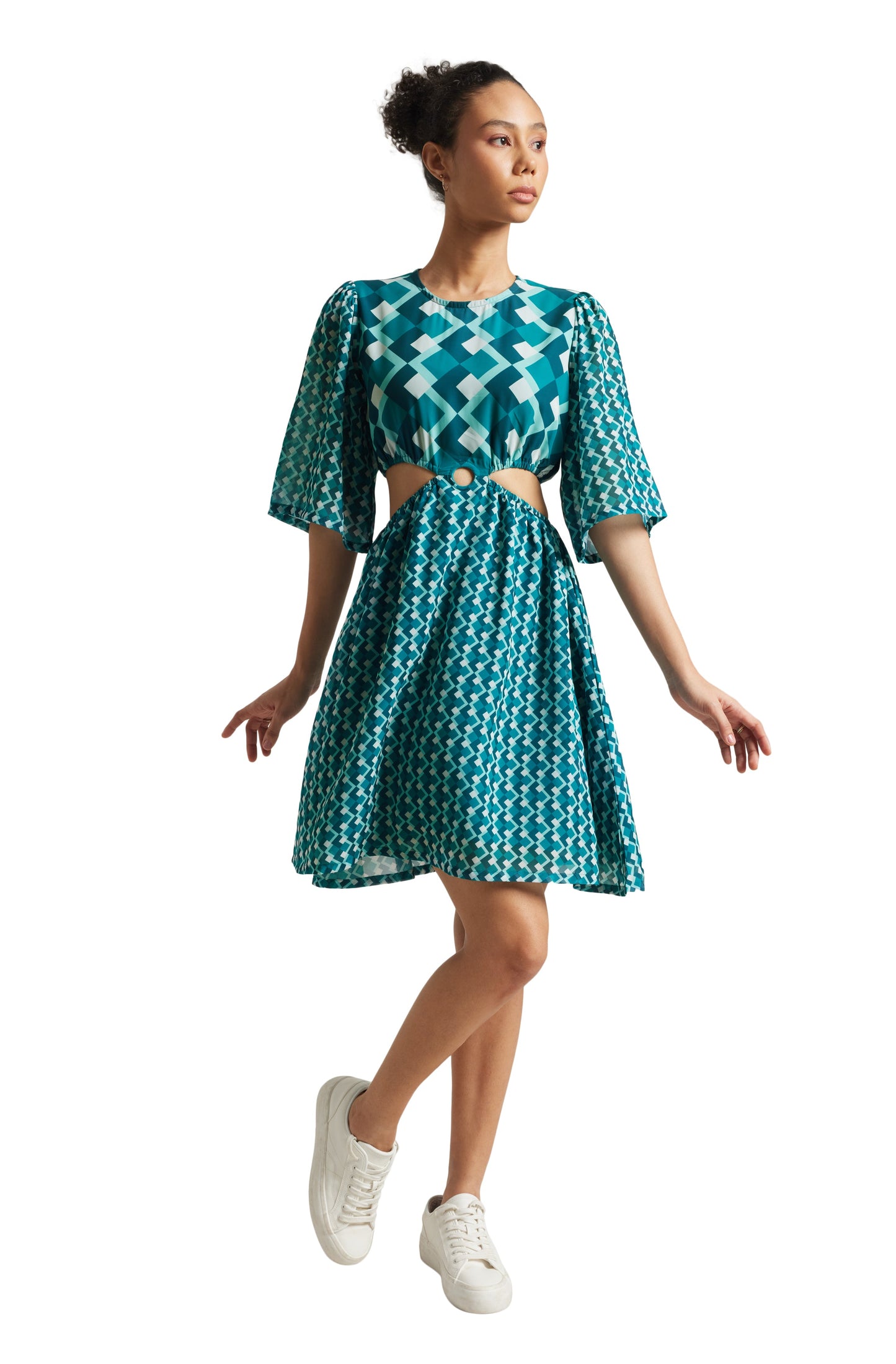 Zaccai Women's Teal Georgette Geometric Dress