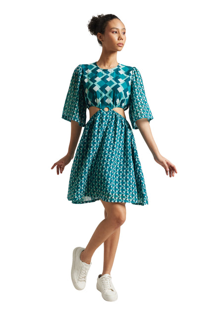 Zaccai Women's Teal Georgette Geometric Dress