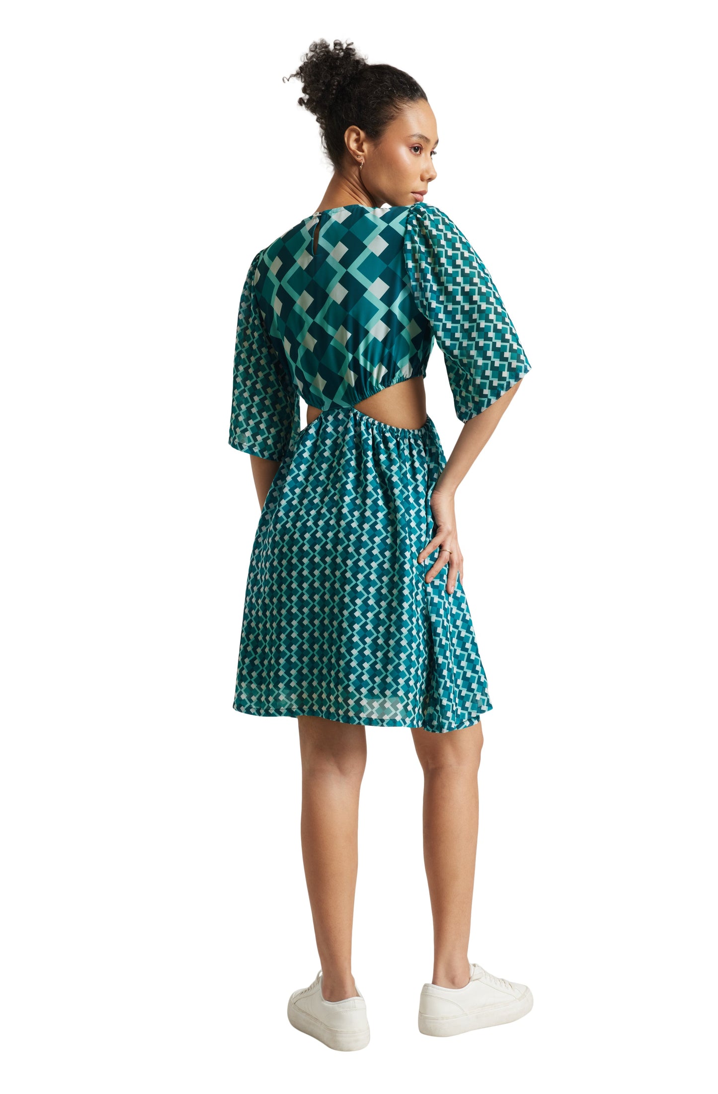 Zaccai Women's Teal Georgette Geometric Dress