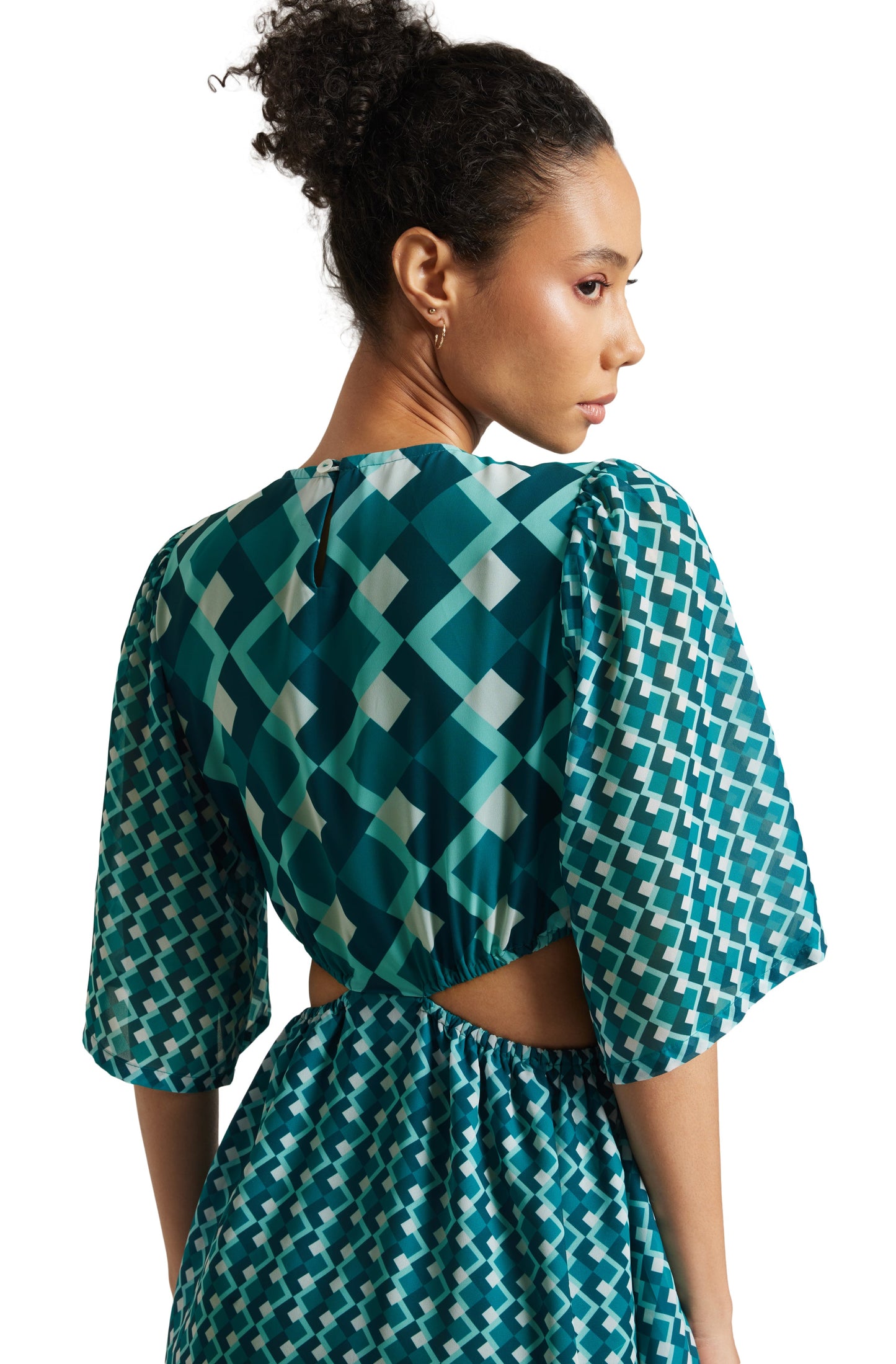 Zaccai Women's Teal Georgette Geometric Dress