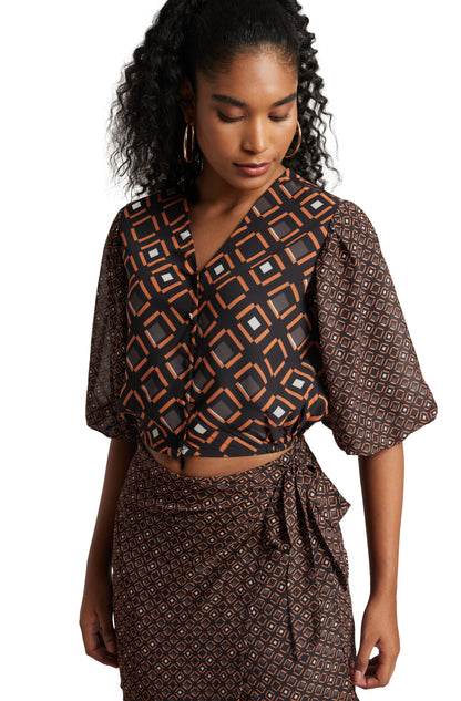 Zaccai Women's Black Georgette Geometric Co-ord Set
