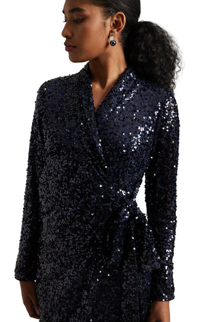 Zaccai Women's Navy Blue Poly Elastane Sequined Dress