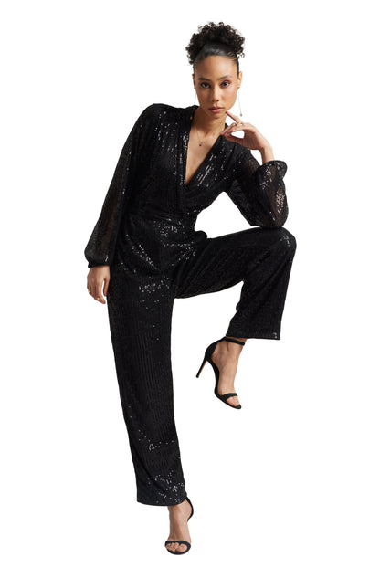Zaccai Women's Black Poly Elastane Sequined Jumpsuit
