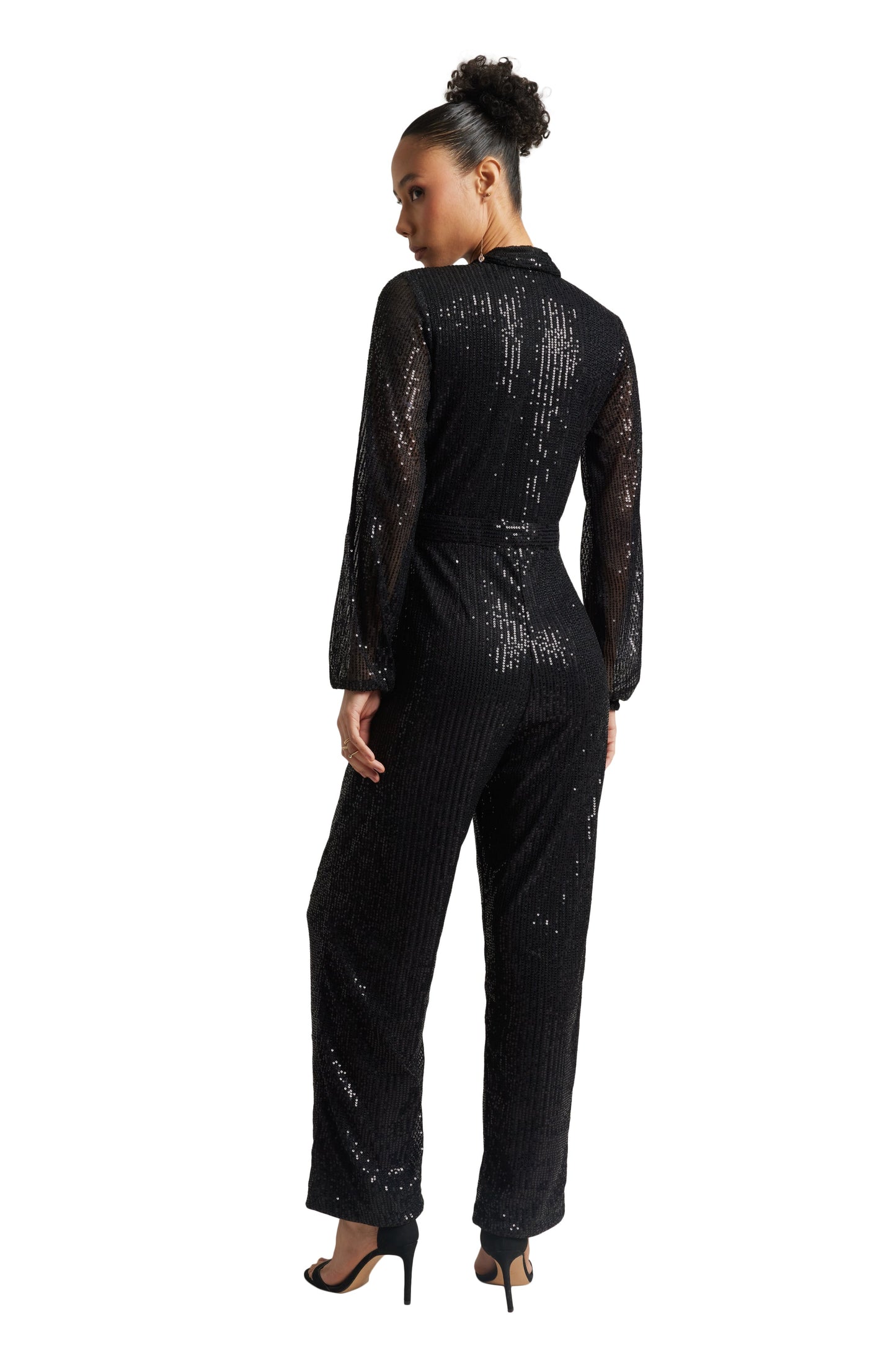 Zaccai Women's Black Poly Elastane Sequined Jumpsuit