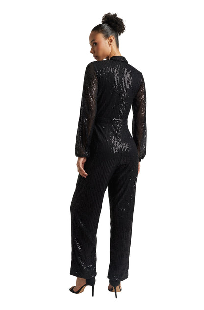 Zaccai Women's Black Poly Elastane Sequined Jumpsuit
