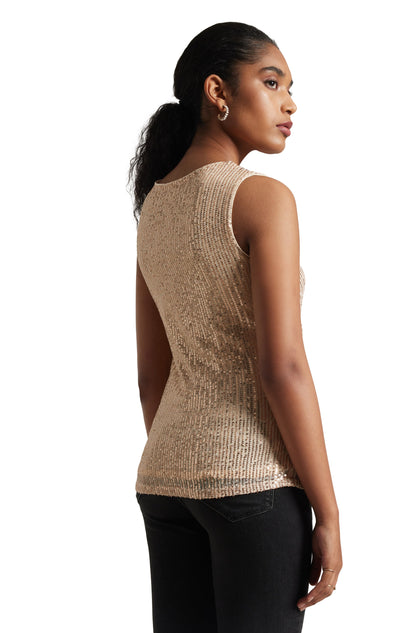 Zaccai Women's Champagne Poly Elastane Sequined Top