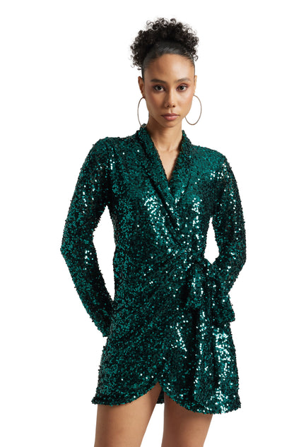 Zaccai Women's Green Poly Elastane Sequined Dress