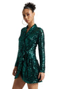 Zaccai Women's Green Poly Elastane Sequined Dress