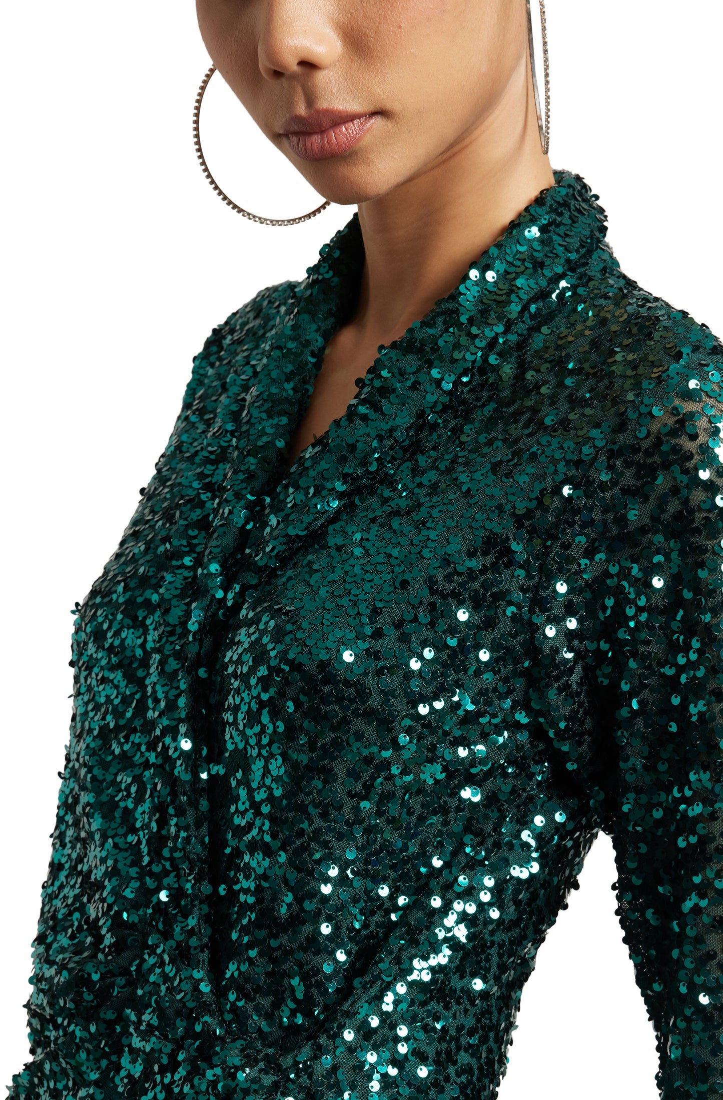 Zaccai Women's Green Poly Elastane Sequined Dress