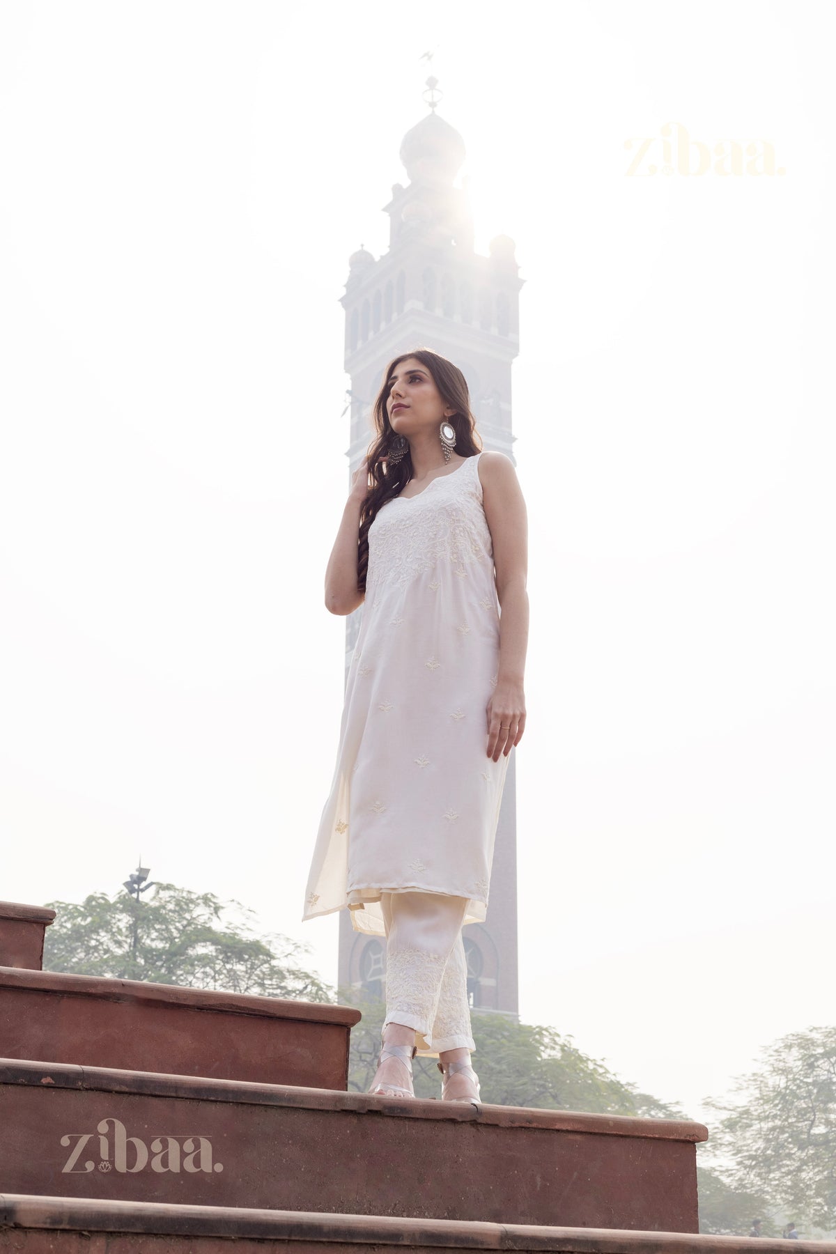 Zibaa Ivory Muslin Chikankari Co-ord Set